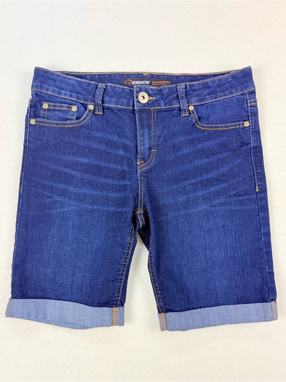 Jordache Slim Bermuda Denim Shorts Mid Rise Stretch Cuffed Jean Shorts